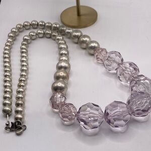 Loft long beaded necklace silver and pink 32” length